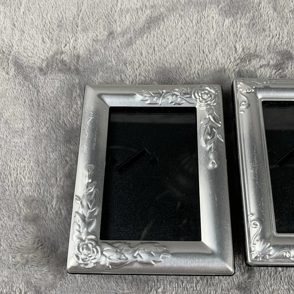 Pair Of Mini Pewter Picture Frames Silver Deco Style Cottage Decor Note Flaws